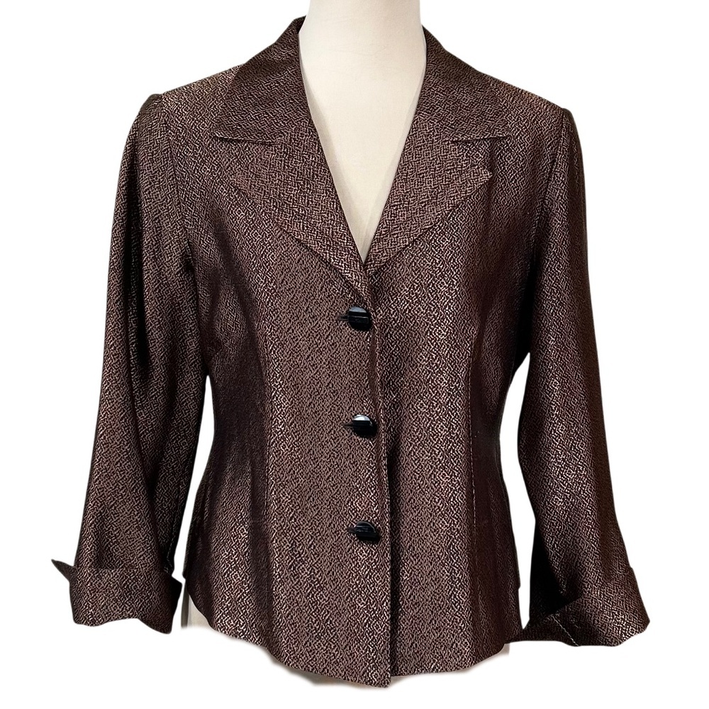 Dara Lamb Black Gold Silky Jacquard Blazer Suit Jacket Size S